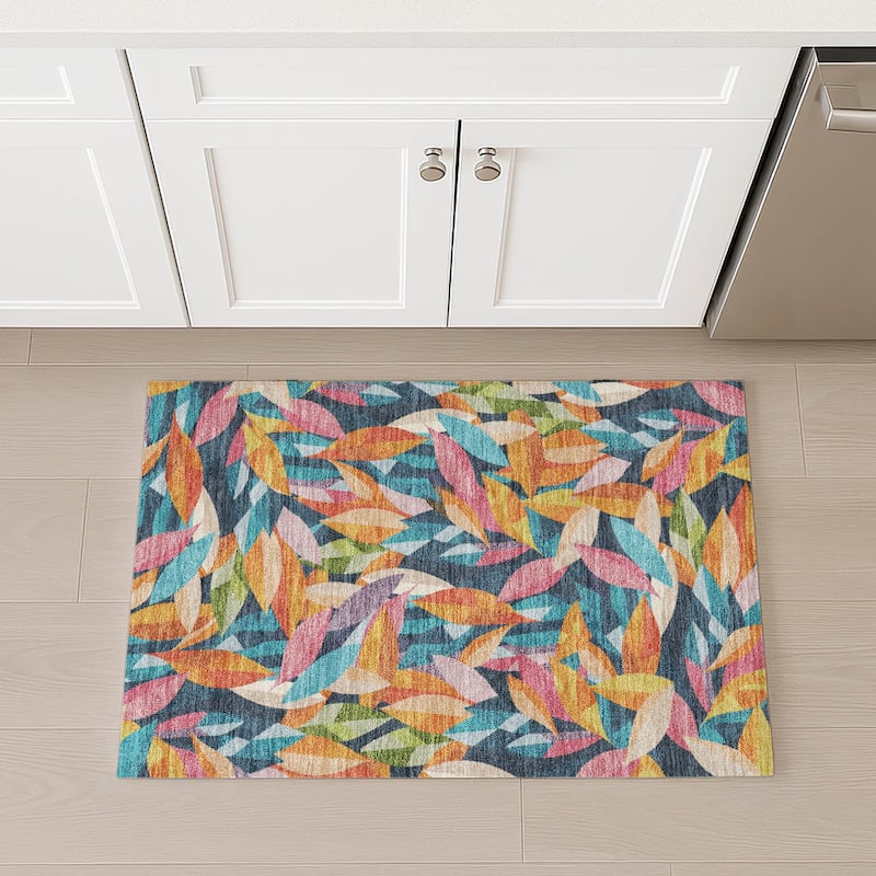 Machine Washable Indoor/ Outdoor Modern Floral Chantille Rug