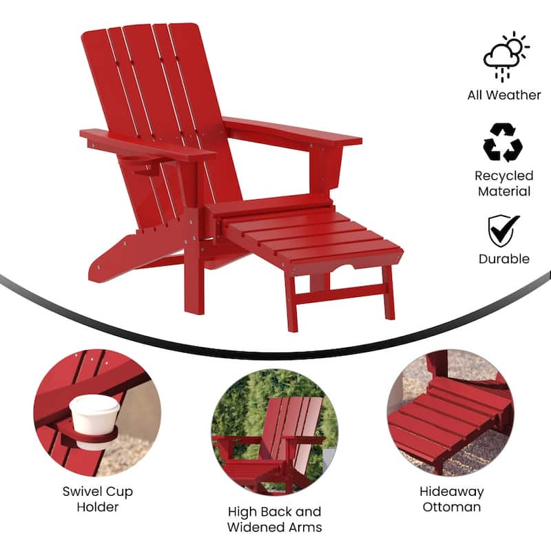 Commercial All-Weather Adirondack Chair with Pullout Ottoman & Cupholder