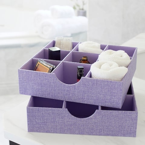 Household Essentials 9-Compartment Linen Drawer Organizers, Pack of 2, 3" H x 12" W x 12" D