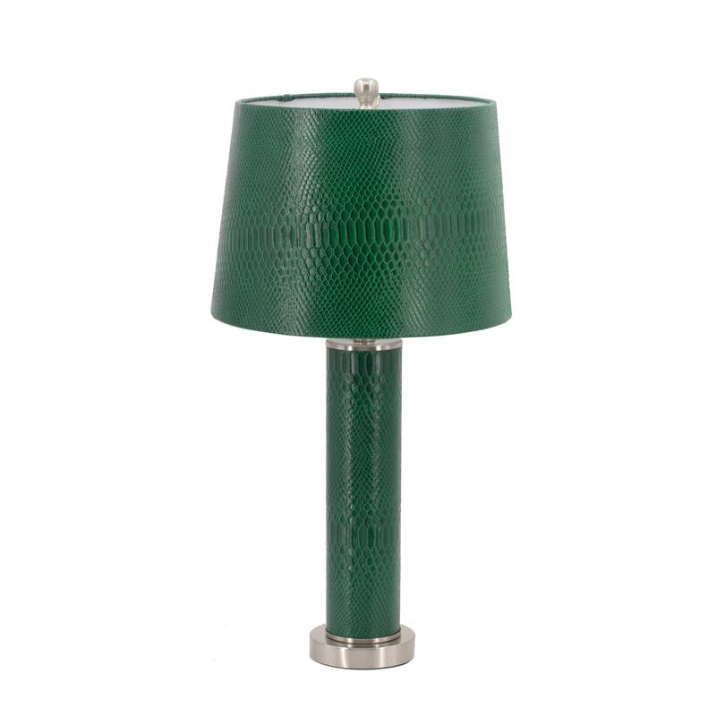 14x14x27 Inch Green Faux Leather Table Lamp with Crocodile Texture for Living Room Office