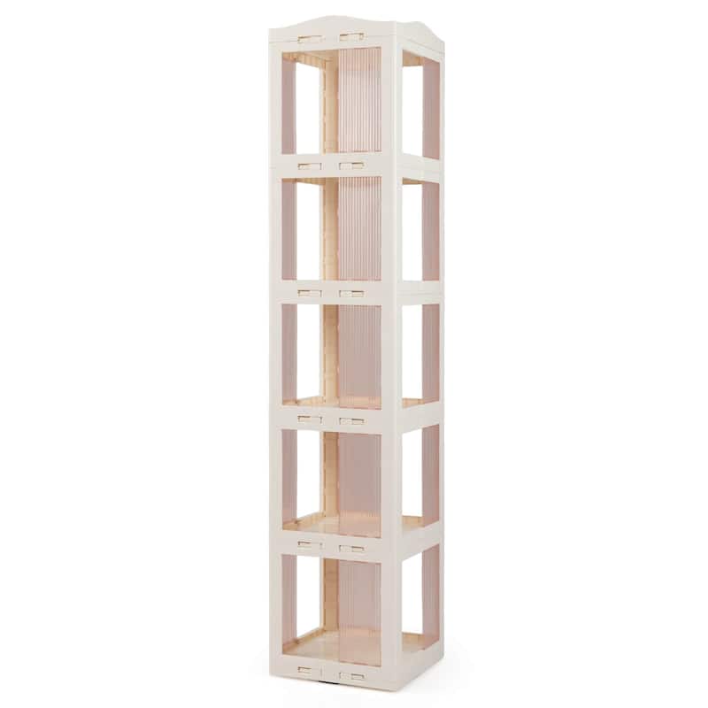 Costway 360° Spinning Bookcase with Swivel Base, 5-Tier Revolving - See Details - White - See Details