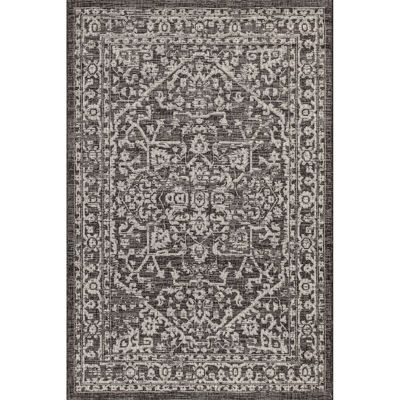 JONATHAN Y Medallion Textured Weave Indoor/Outdoor Area Rug - 5 X 8 - Black/Gray