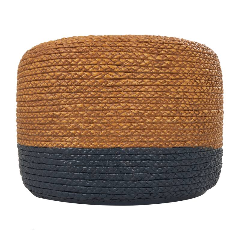 Brown Magnesium Oxide Two-Toned Garden Stool with Black Base and Woven Inspired Design
