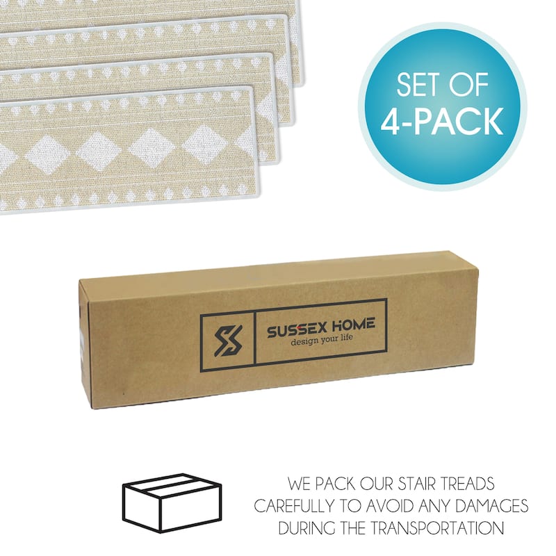 SussexHome Diamond Design 9" X 28" Stair Treads - 70% Cotton Anti-Slip Carpet Strips for Indoor Stairs-with Double Adhesive Tape