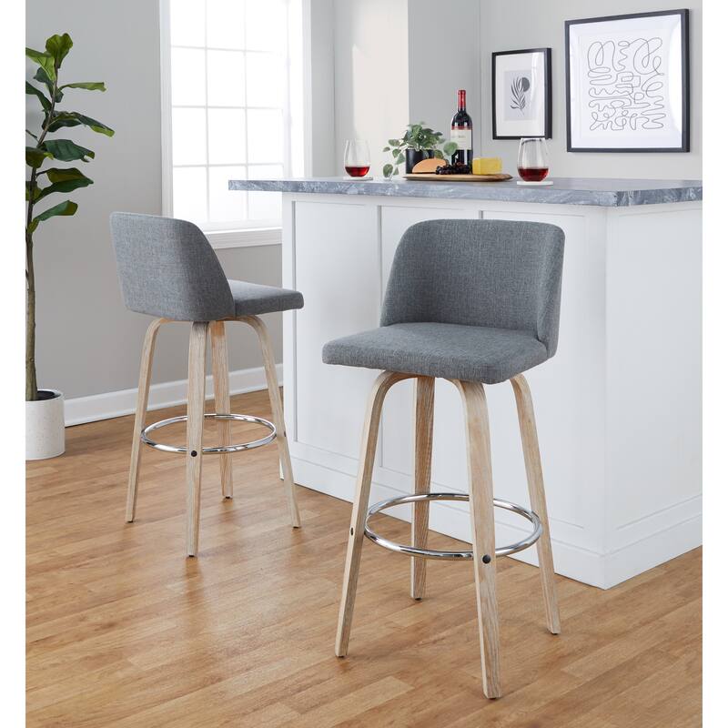 The Gray Barn Vallberga 30" Fixed-Height Bar Stool with White Washed Wood Base (Set of 2)
