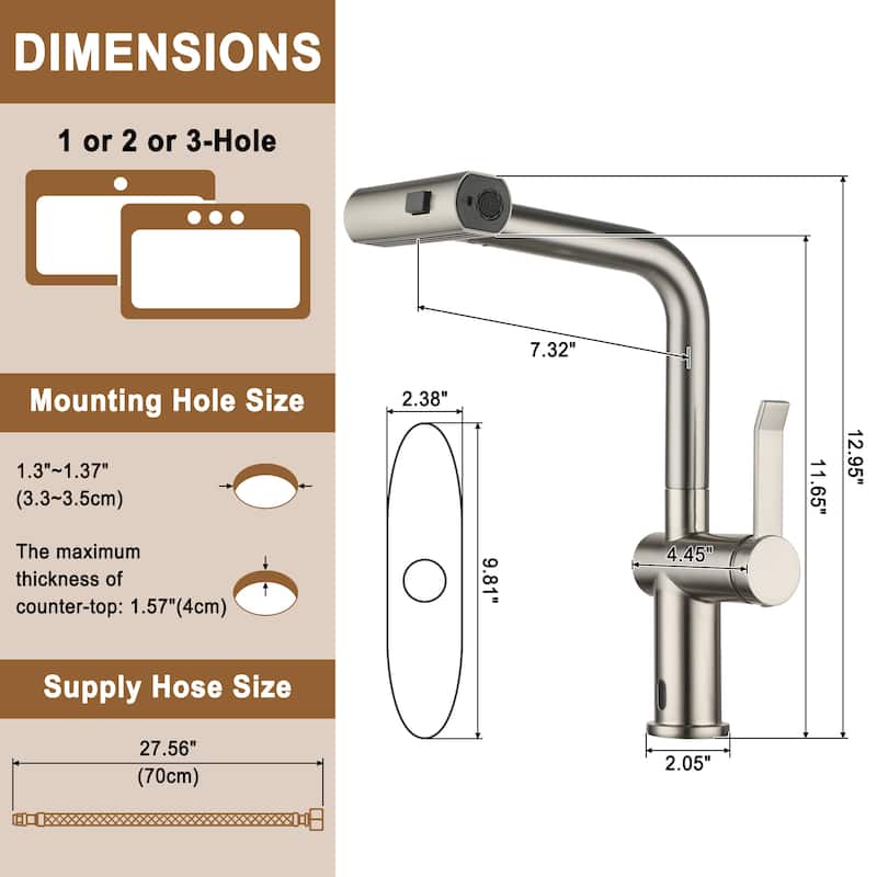 Single Handle Pull Down Sprayer Kitchen Faucet with 3 Functions Spray