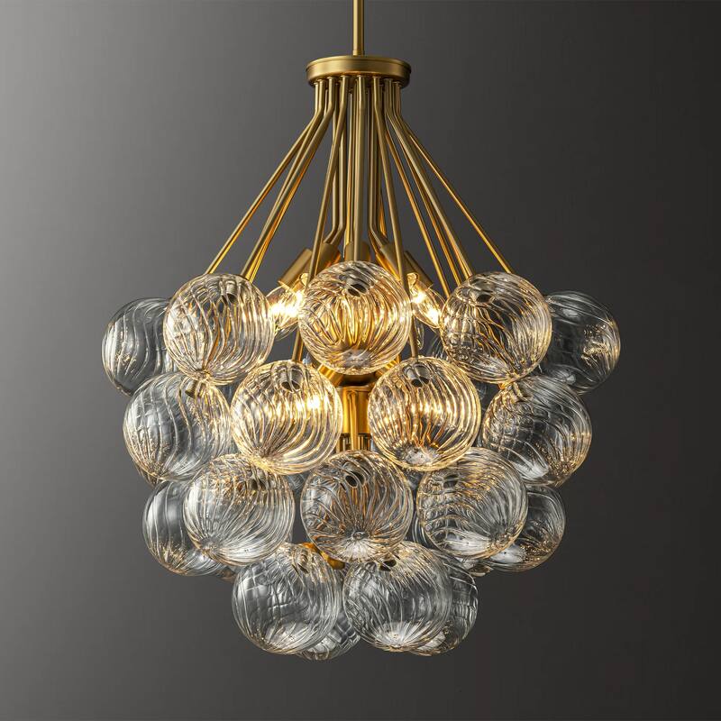 12-Light Mid-Century Modern Gold Sputnik Textured Glass Globe Bubble Chandelier for Dining Room - 25.5 in. W x 27.5 in. H