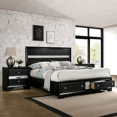 Manzini Contemporary Black Solid Wood Storage 3-Piece Platform Bedroom Set by Furniture of America