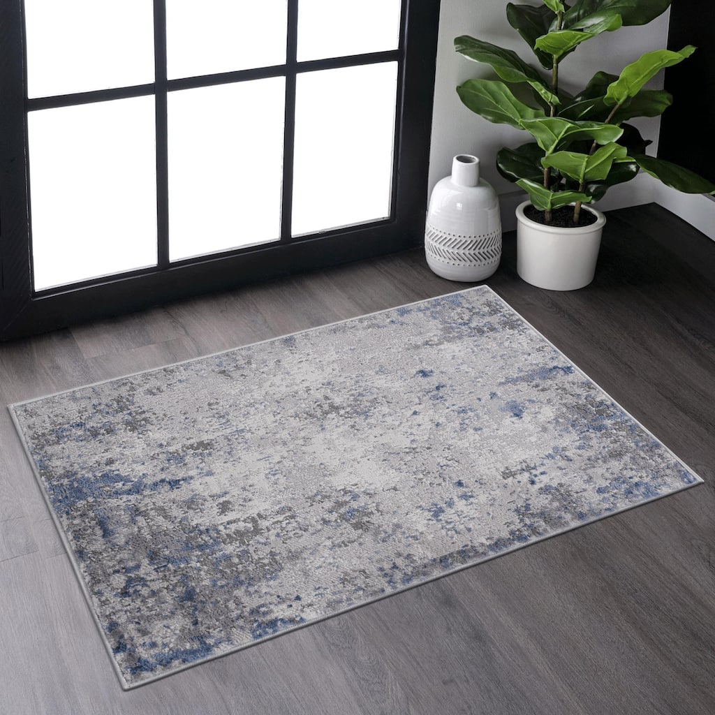 Roomfitters 2x3 Machine Washable Boho Vintage Area Rug, Non-Slip Pet Friendly Indoor Living Room Decor Carpet - Silver