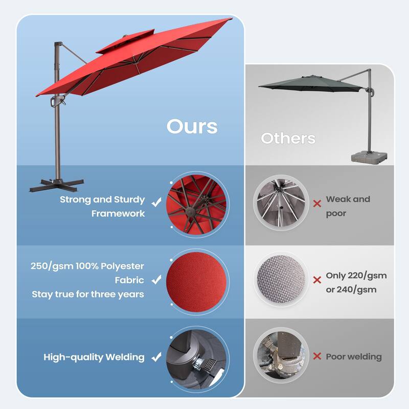 11 × 9 ft Outdoor Patio Cantilever Offset Dual Top Umbrella