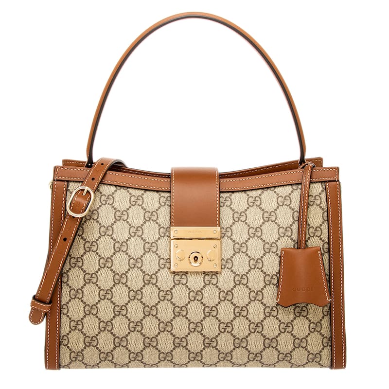 Gucci Padlock Large Top Handle Bag - Beige and Dark Brown with Brown