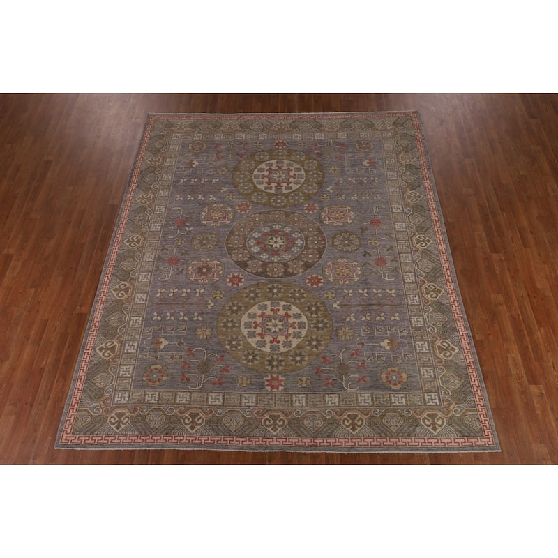 Vegetable Dye Gray Oushak Turkish Area Rug Handmade Floral Wool Carpet - 8'4"x 9'11"