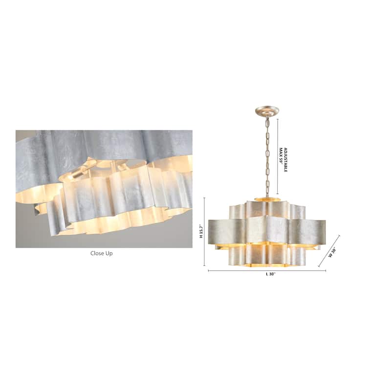 12-Light Antique Silver Leaf 3 Tier Metal Chandelier
