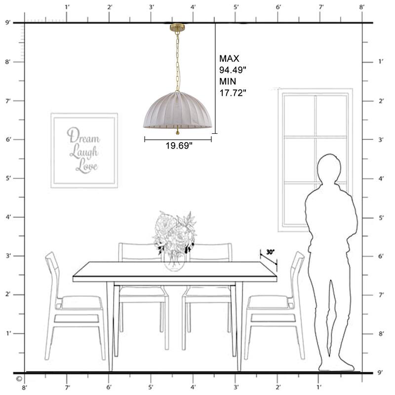 19.69" 1-Light Modern Hanging Pendant Light Fabric Shade Living Space - Dia.20-in