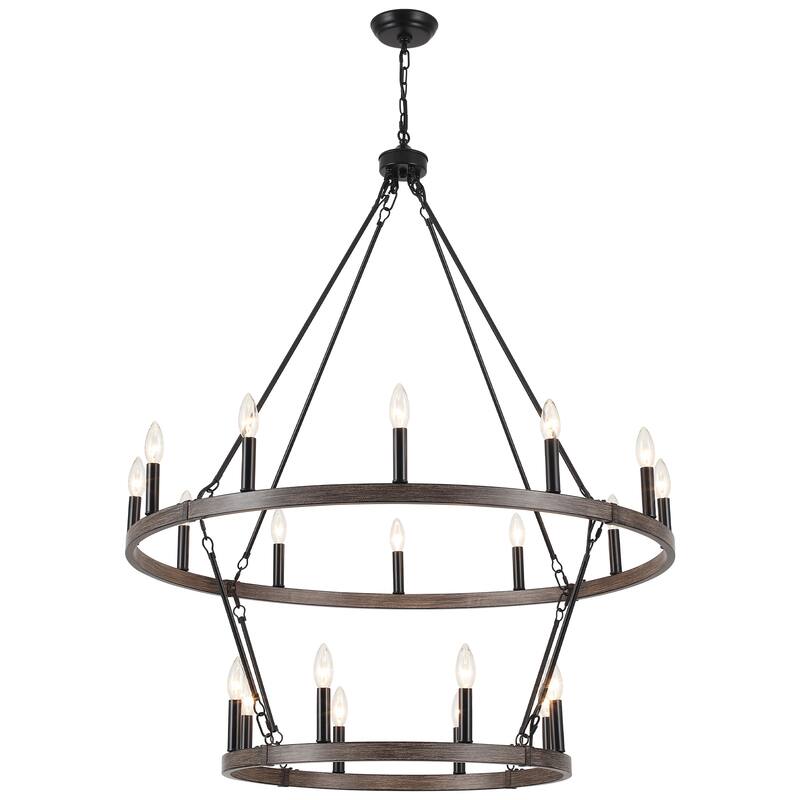 20-Light 39.17-inch Two Tier Wagon Wheel Chandelier for Kitchen