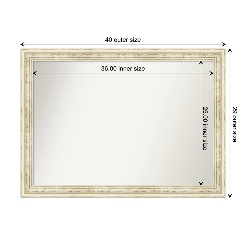 Country White Wash Framed Non-Beveled Custom Wall Mirror, Bathroom Vanity Mirror - Outer Size: 40.5 x 29.5