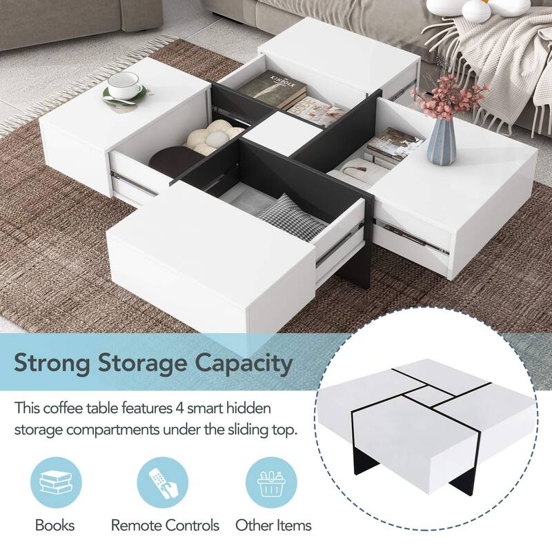 Coffee Table with 4 Hidden Storage Compartments
