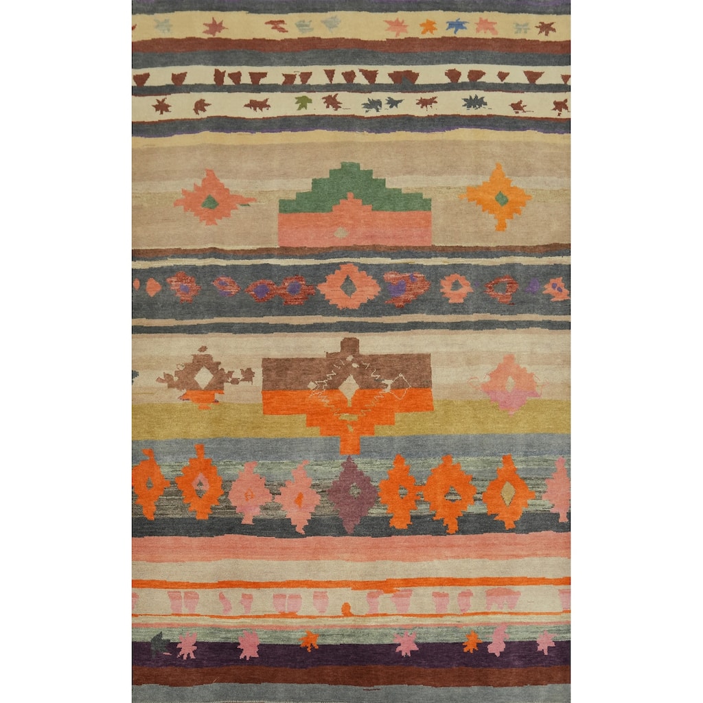 Multicolor Wool Gabbeh Vegetable Dye Turkish Area Rug Handmade Carpet - 8' 9'' X 5' 11''