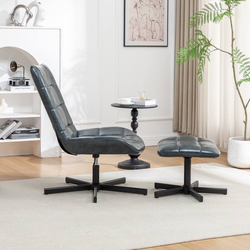 2-Piece Seating Set, Faux Leather Tufted Accent Chair and Ottoman