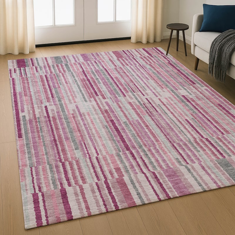 Premium Washable Super Soft Stripe Stack Mayfield Rug - Blush - 10' x 14'