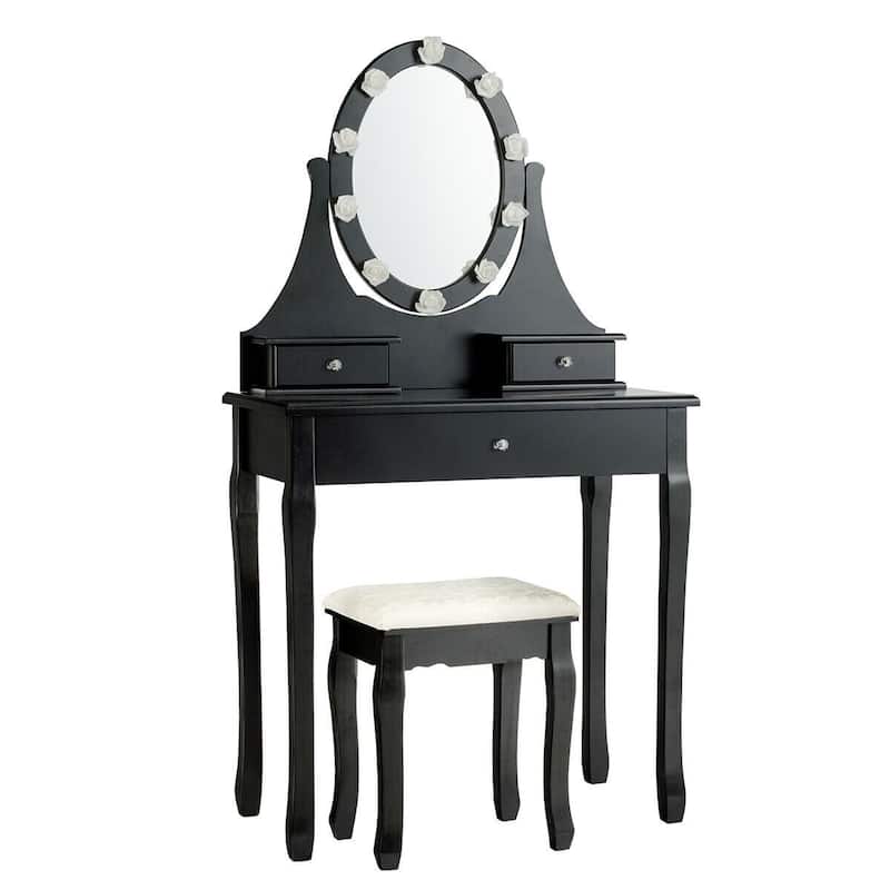 3 Drawers Lighted Mirror Vanity Dressing Table Stool Set - 30" x 16" x 55" (L x W x H)