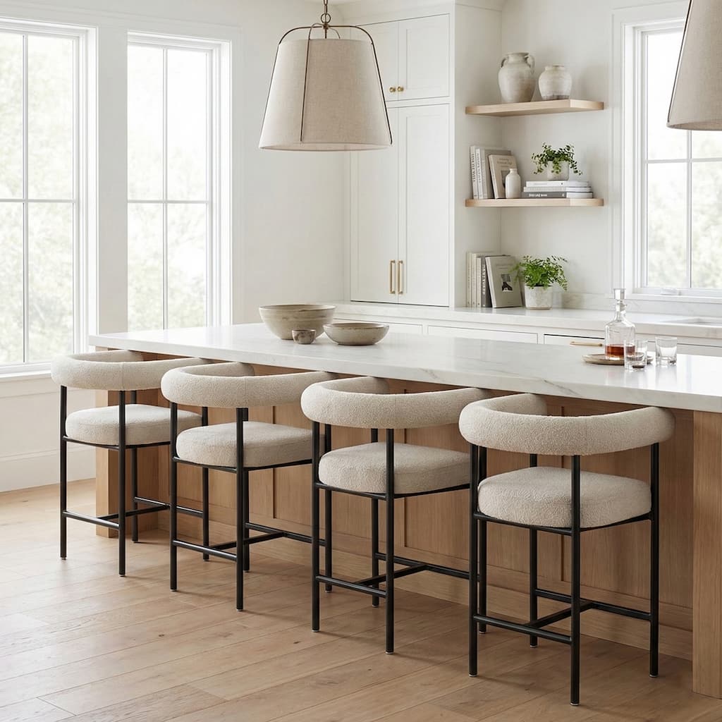 24" Boucle Upholstered Counter Stools with Arms(Set Of 4)