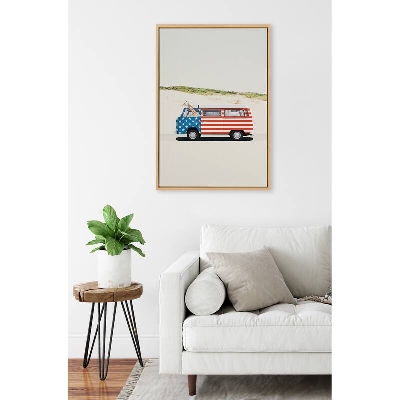 Kate and Laurel Sylvie USA Retro Beach Van Framed Canvas by July Art Prints