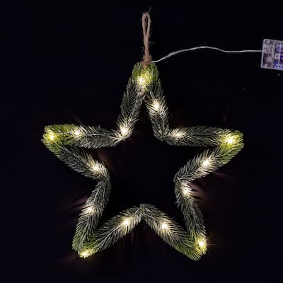 Light-Up Faux Evergreen Star Wreath, Christmas, Home Decor, 1 Piece