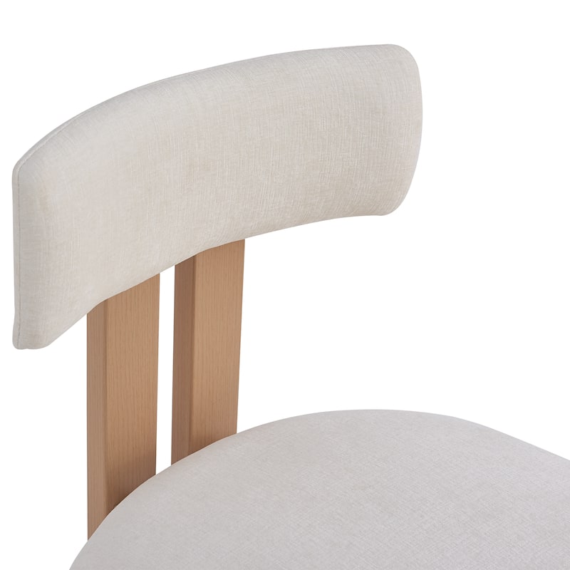 26.5" Stylish Round Stools with Low Back - Upholstered Seat & Natural wood color Metal Frame for Kitchen & Dining