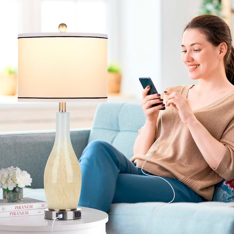 26.5'' Table Lamp with Nightlight 2in1 with Glass Vase Style (Set of 2) - 12'' x 12'' x 26.5'' (L x W x H)