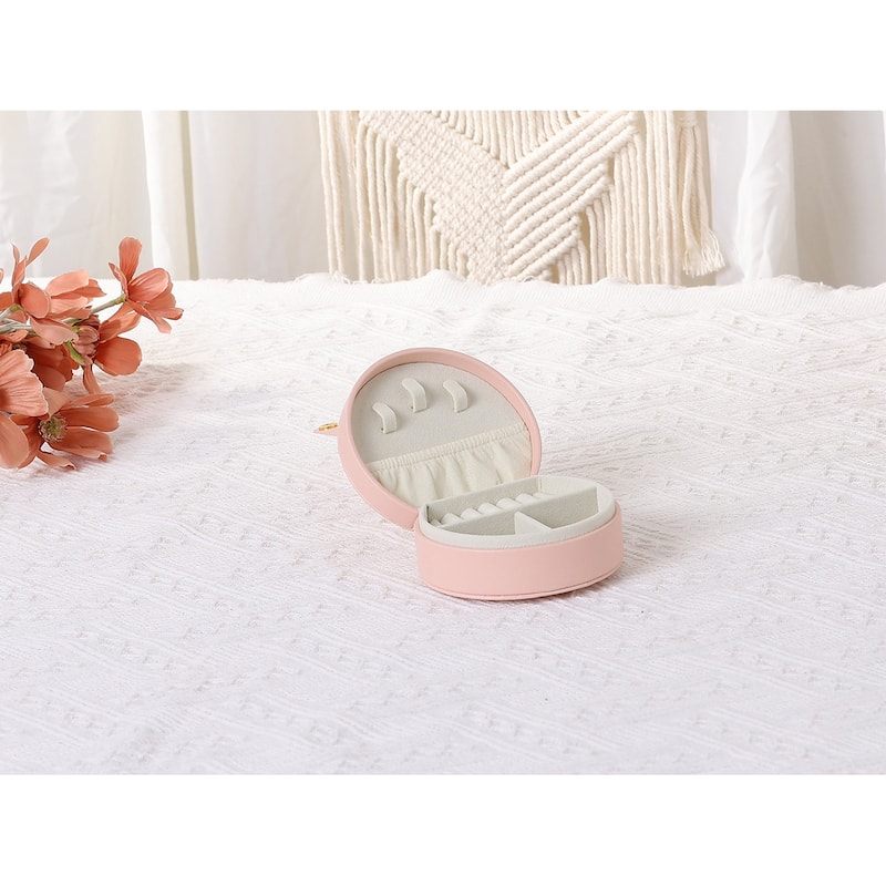 Travel Jewelry Box for Women Gifts, Small Portable PU Leather Jewelry Organizer Case Storage Display Holder - 10x9x4.5cm