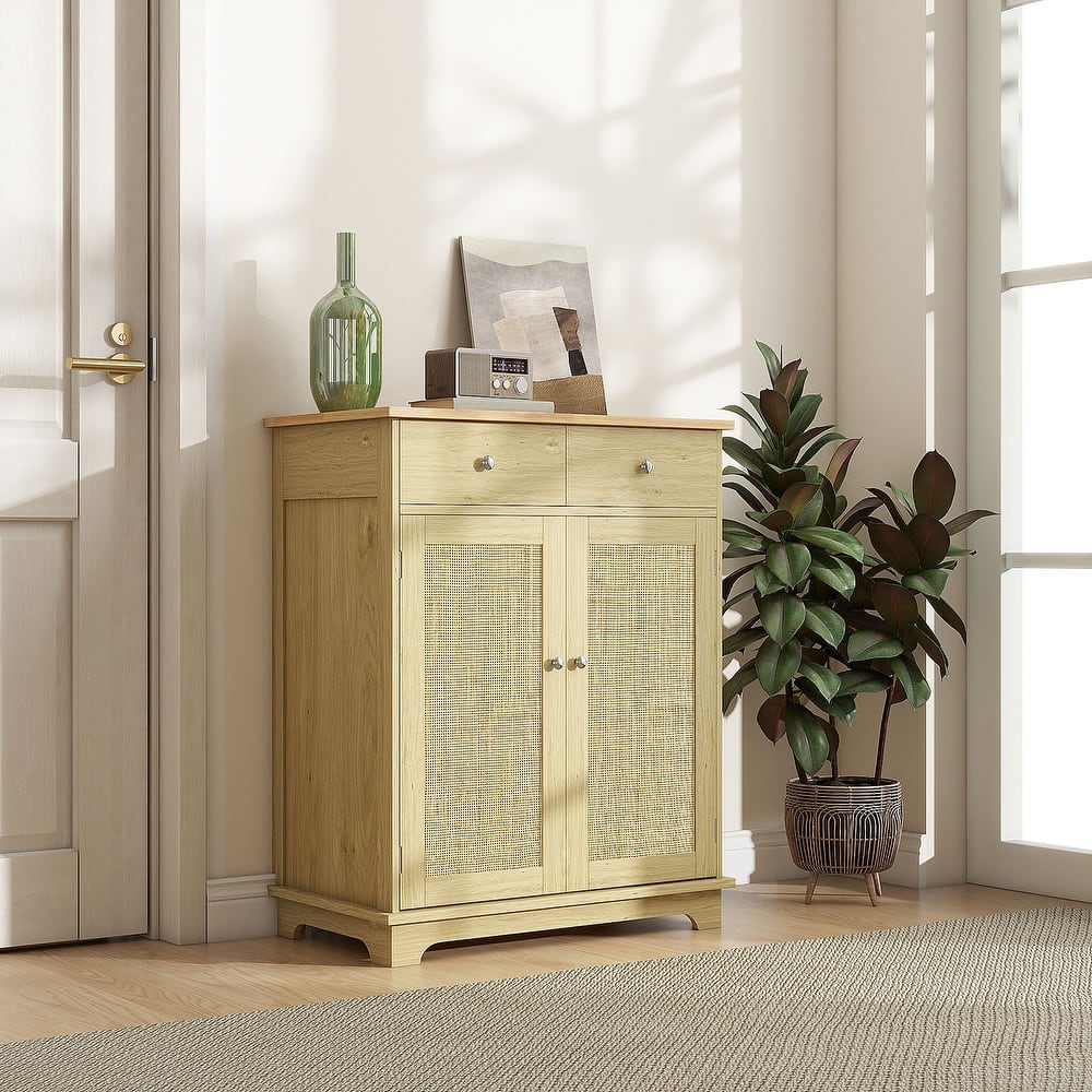 HOMCOM Sideboard with Solid Wood Countertop, Modern Kitchen Storage Cabinet, Coffee Bar Cabinet with 2 Drawers