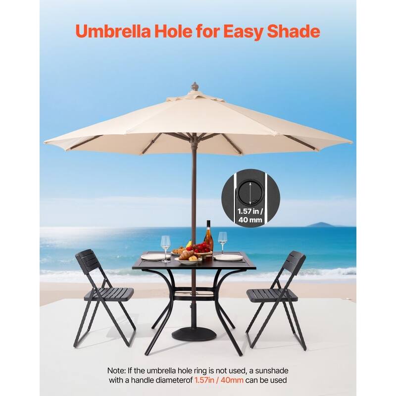 37" Black Square Patio Table with Umbrella Hole and Rust Resistant for Garden or Balcony - 37” x 37” x 29”