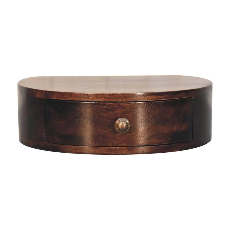 HomeRoots 16" Walnut Solid Wood One Drawer Half Moon Floating Nightstand