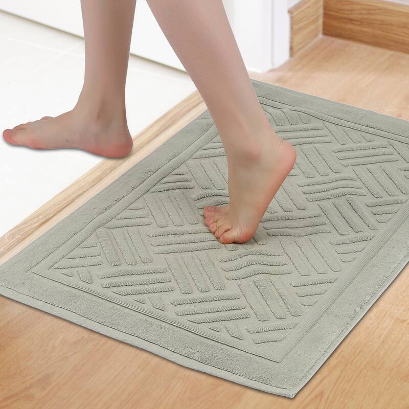 Cotton Bath Mat Towel, Luxury Absorbent Floor Rug for Hotel Spa Shower Bathroom Towels - Green - 16" x 24"