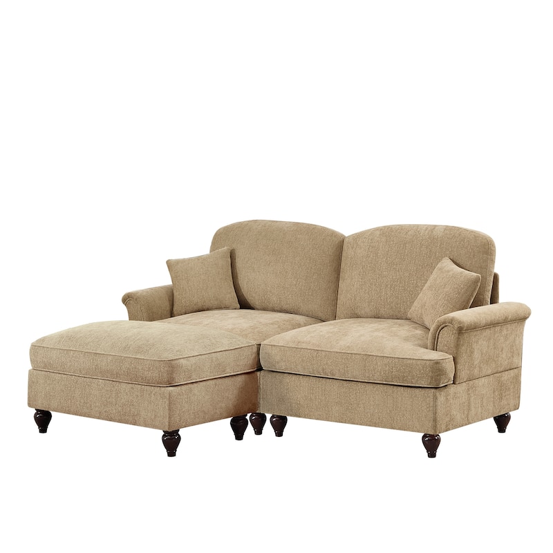 76.4" L Shaped 2-Seat Sectional Sofa, Chenille Couch with Ottoman, Flared Arms Loveseat with Removable Ruffles Pleats Skirts