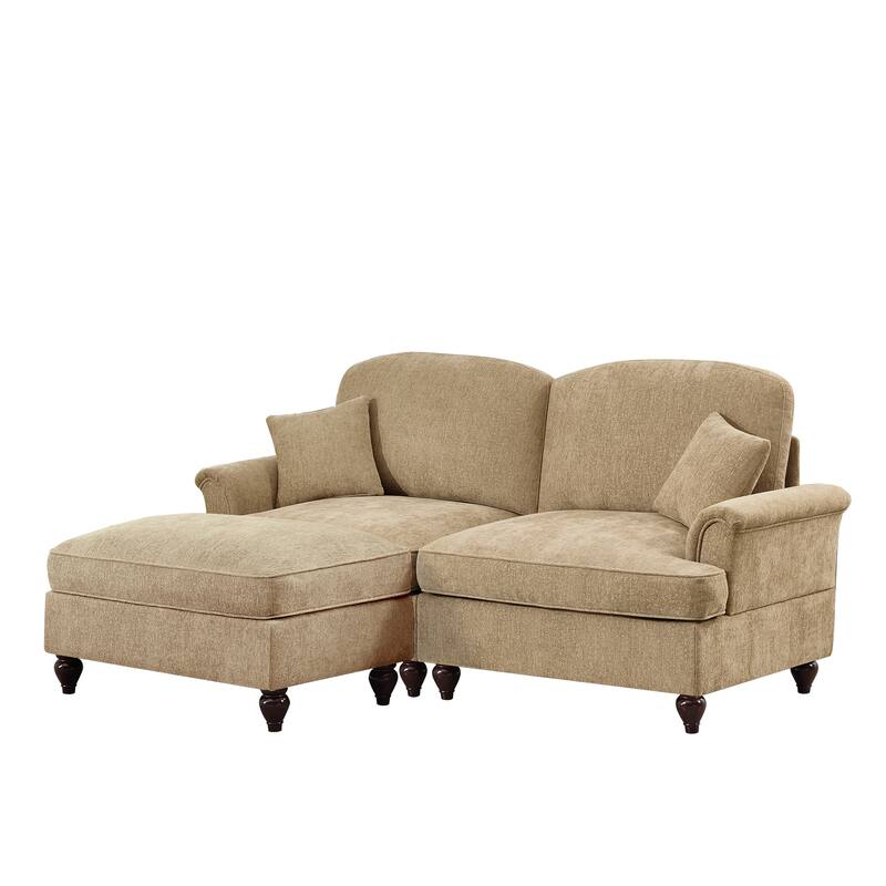GDFStudio - Elegant Mid-Century Chenille 2-Seater 76.4" L-Shaped Modular Loveseat Sofa with Ottoman
