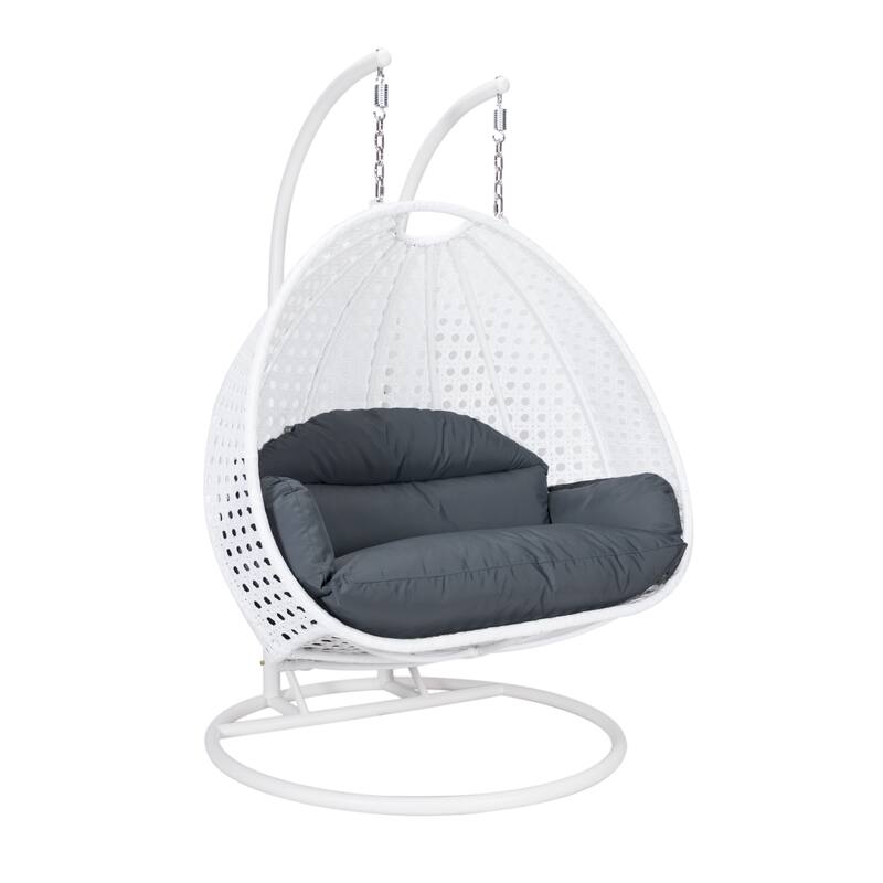 Egg Shaped 2-Person Swing Chair Set with Iron Stand Removable and Washable Cushion for Indoor Outdoor - Dark Grey
