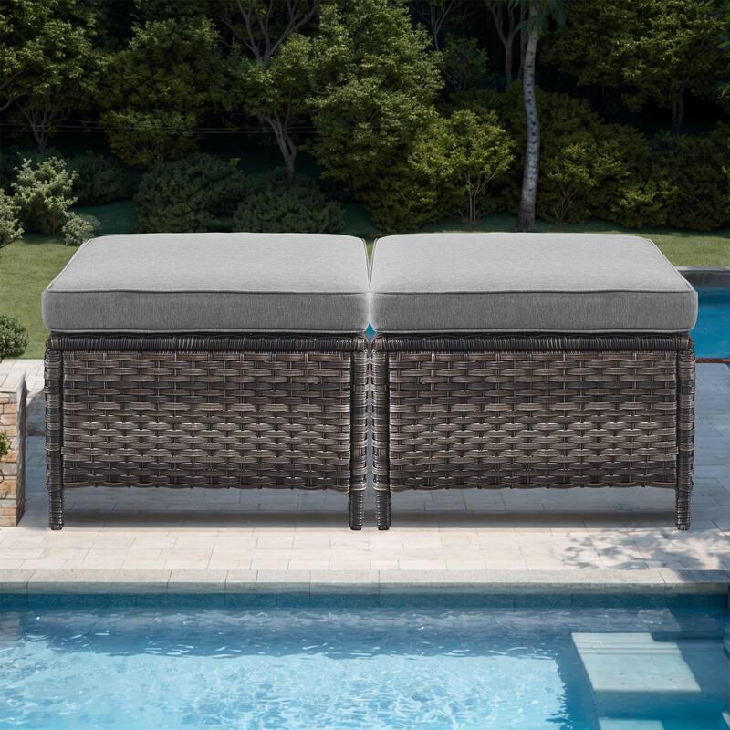 Gymojoy Patio PE Rattan Ottoman with Cushion - Grey - Grey