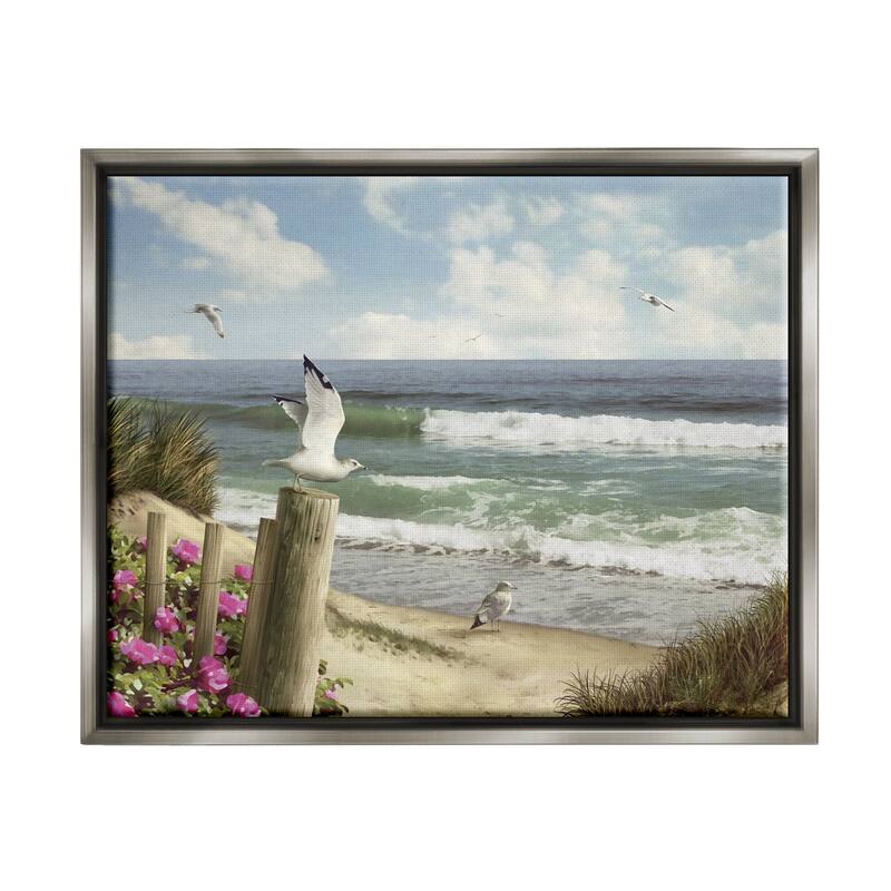 Stupell Endless Seas Beach Seagulls Framed Floater Canvas Wall Art by Alan Giana - 20 x 16 - Grey