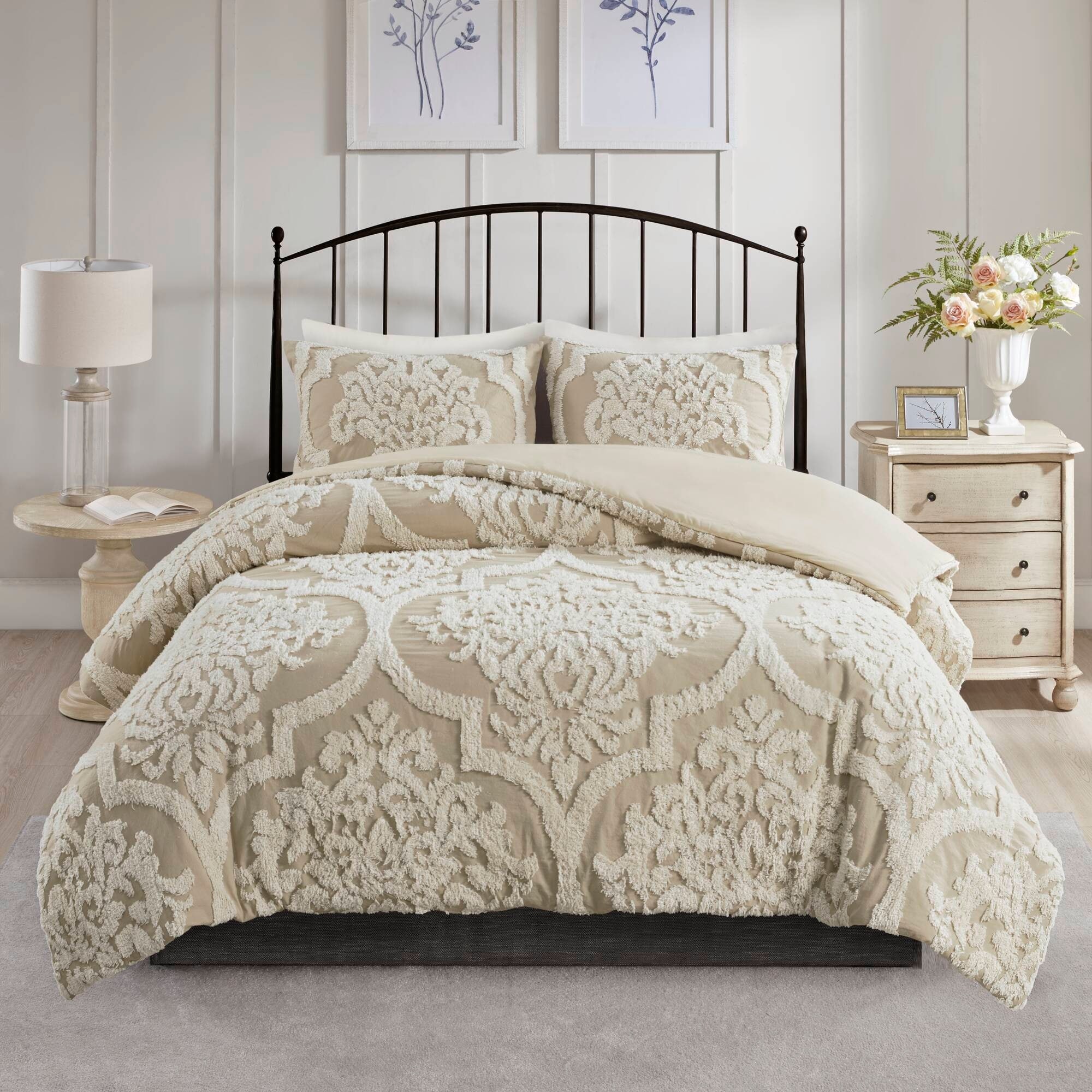 Madison Park Viola Tufted Cotton Chenille Damask Duvet Cover Set
