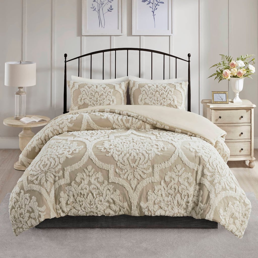Madison Park Aeriela Tufted Cotton Chenille Damask Duvet Cover Set