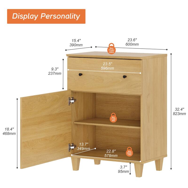 Large End Table with Drawer and Door for Living Room