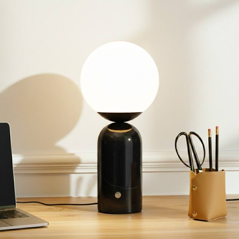 Brightech Mila Tall 15 in. Classic Black Mid-Century Modern Integrated LED Bedside Table Lamp with Built-In 3-Way Dimmer