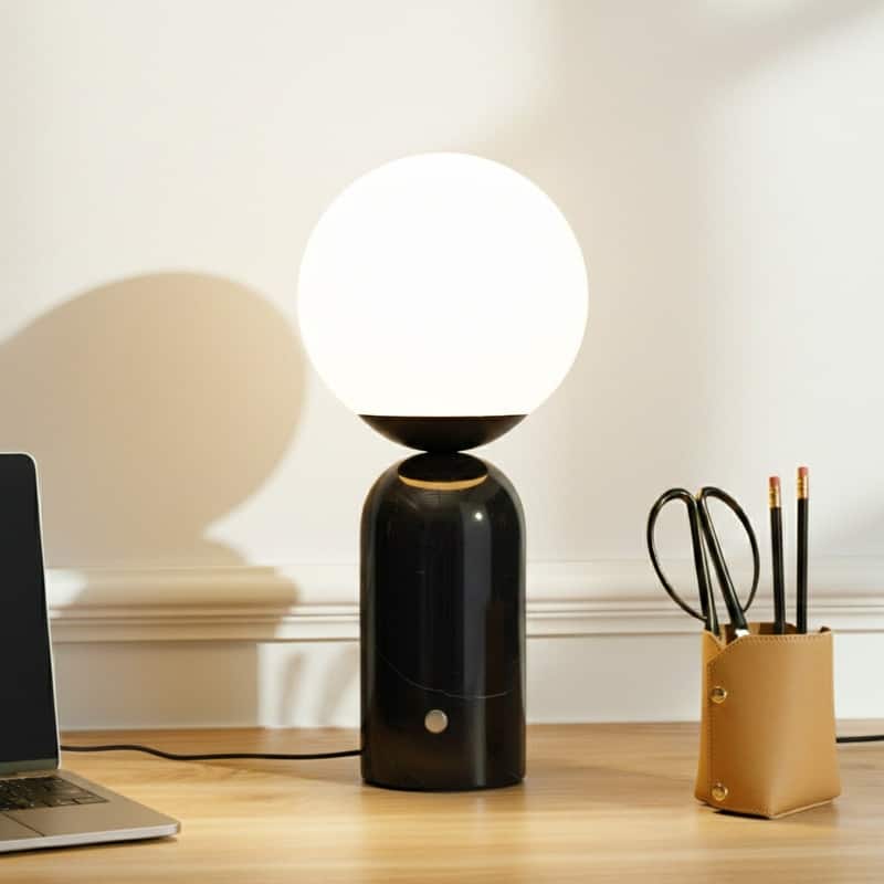 Brightech Mila Tall 15 in. Classic Black Mid-Century Modern Integrated LED Bedside Table Lamp with Built-In 3-Way Dimmer