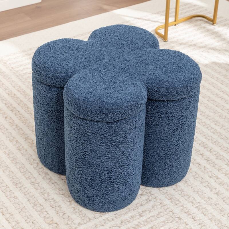 SEYNAR Modern Glam Teddy Velvet Flower Shape Storage Ottoman