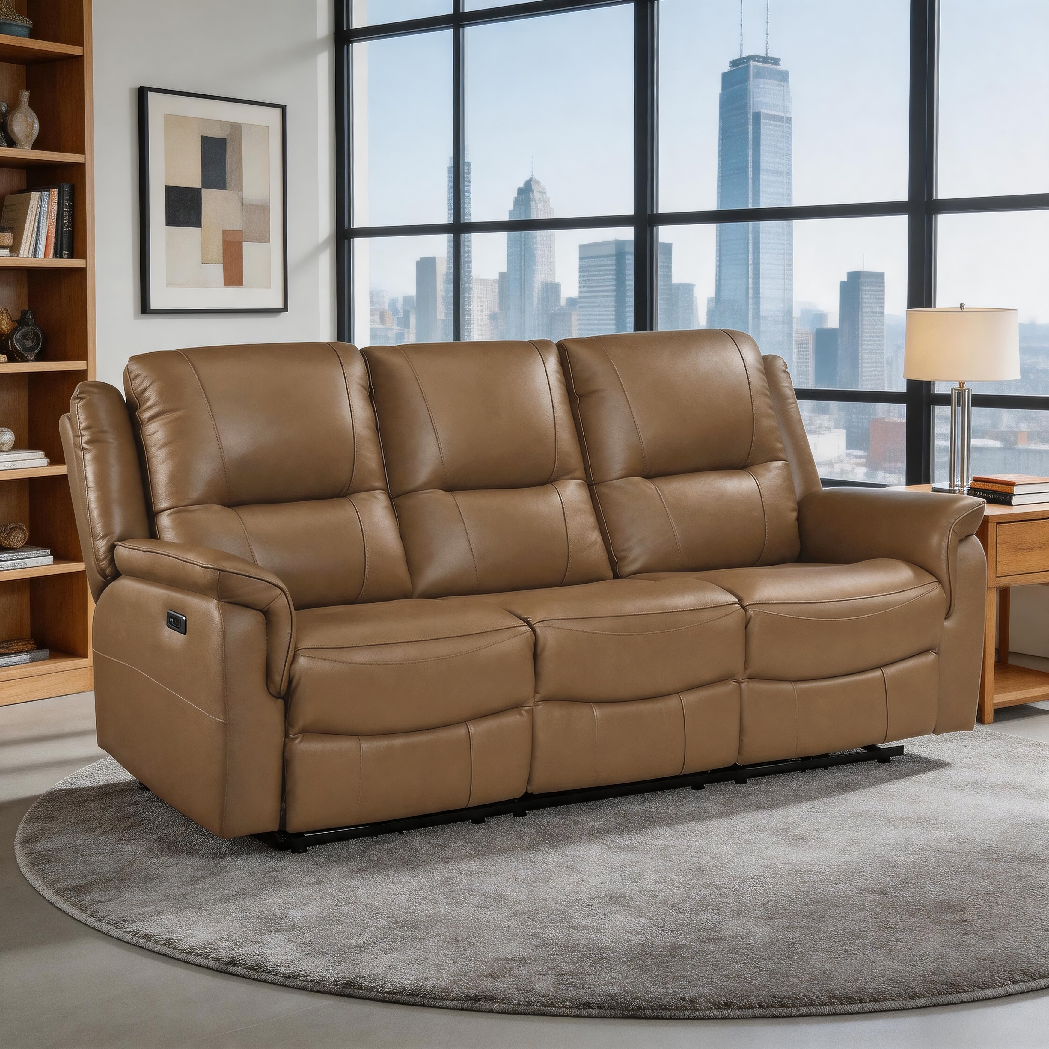 Kaelin 81.5" Top Grain Leather Rectangle Power Double Reclining Sofa