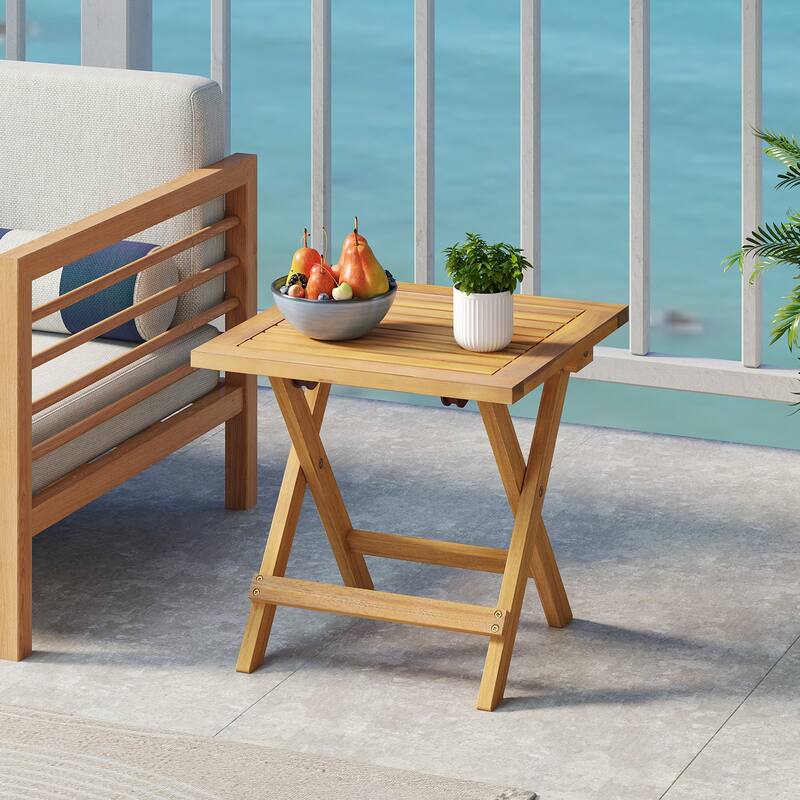 Gymax 2 PCS Outdoor Folding Side Table Acacia Wood End Table Square