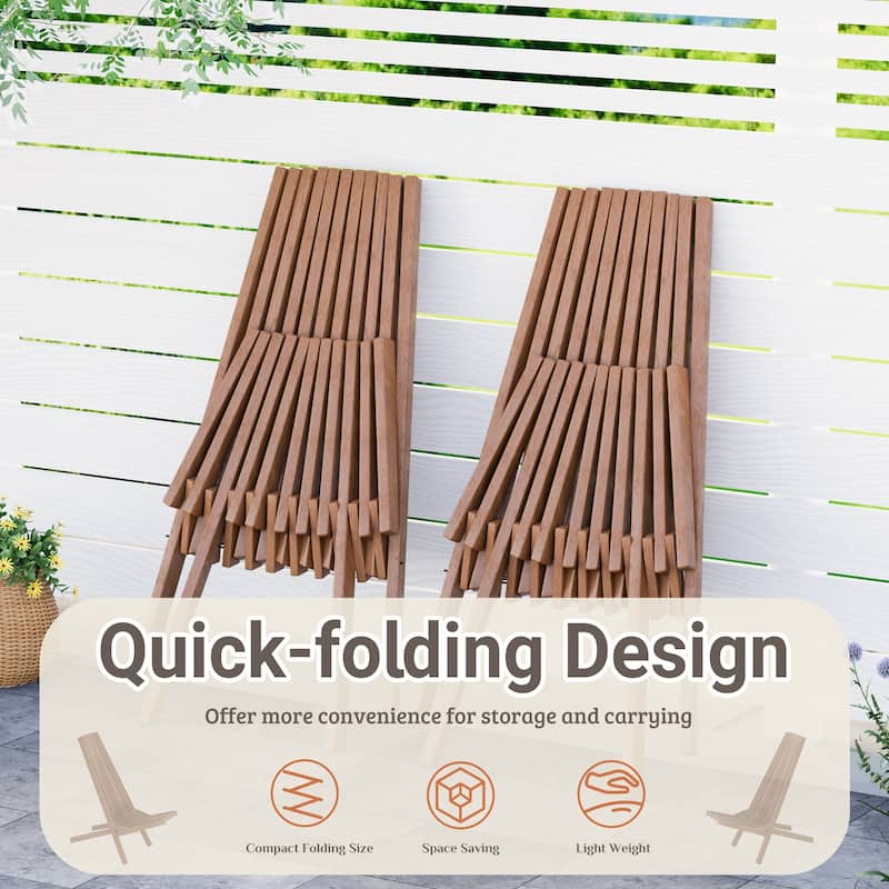 EROMMY 2-Piece Folding Acacia Wood Chairs Set - Standard & Rope Design Patio Chairs for Garden, Camping, Balcony