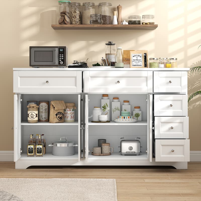 Modern Buffet Sideboard with Storage Cabinets and Drawers White Wooden Credenza for Dining Room Living Room or Kitchen